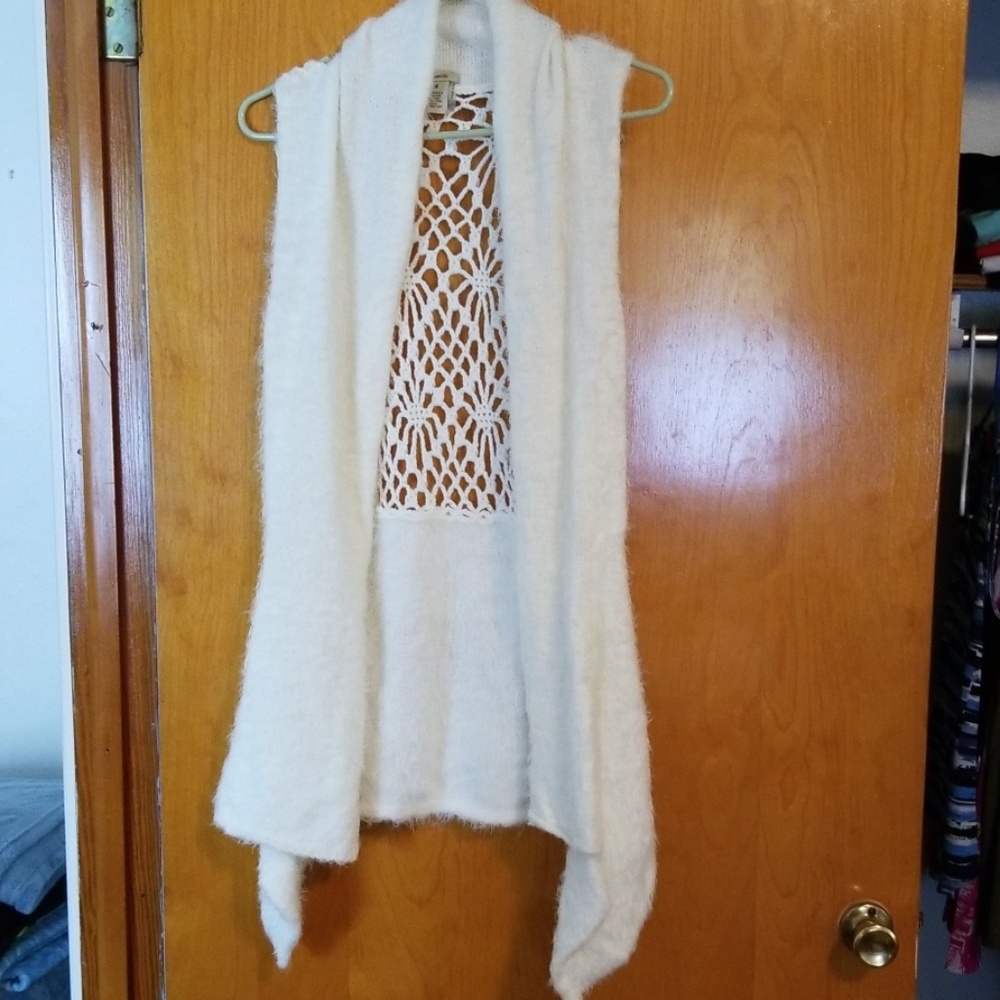 White, soft, long, partially knitted vest